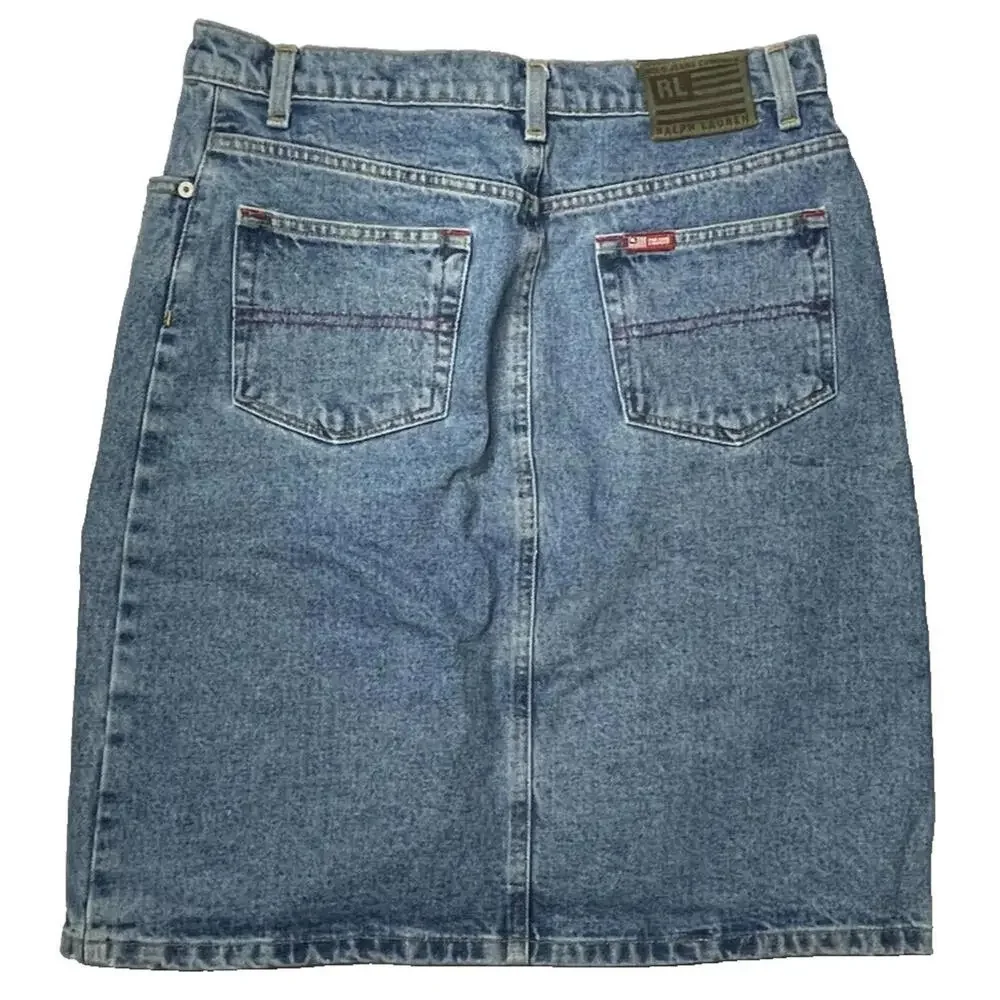 Vtg Ralph Lauren Polo Jeans Denim Skirt Womens 6 Knee Length Front Slit - Picture 2 of 6
